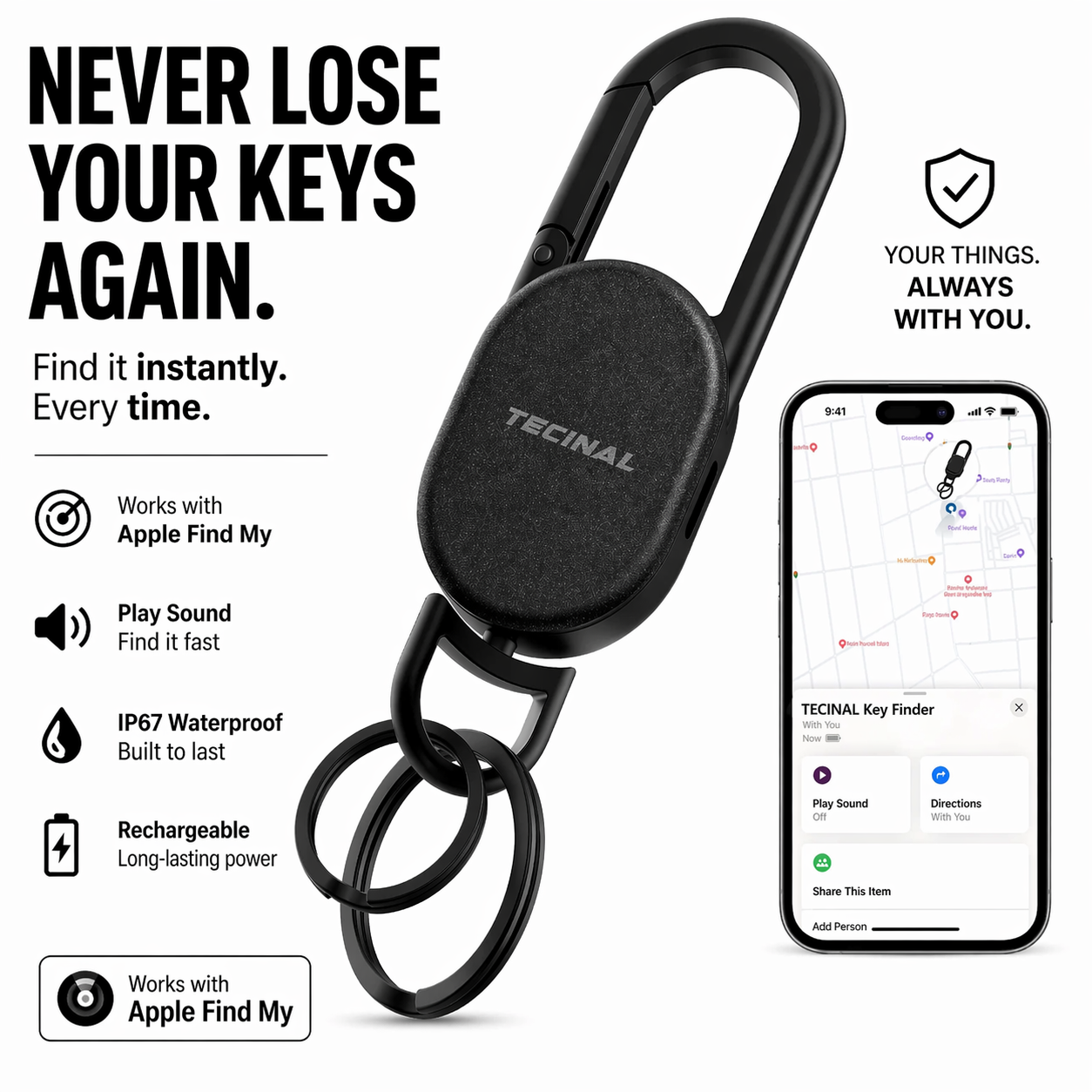 Smart Key Tracker with Apple Find My | Tecinal